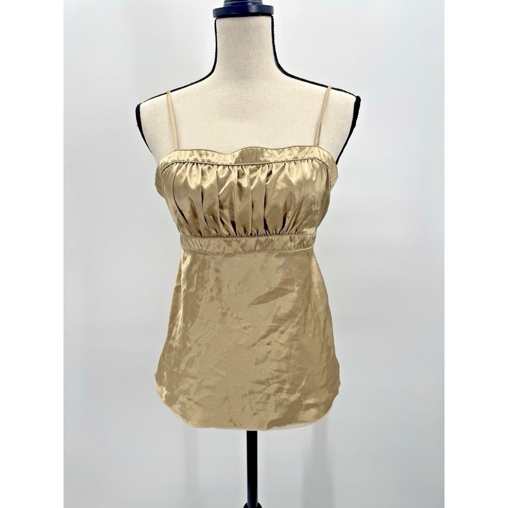 VTG Y2K Self Esteem Satin Babydoll Top Tie Back Cami Tank XL Gold Royal Fairy